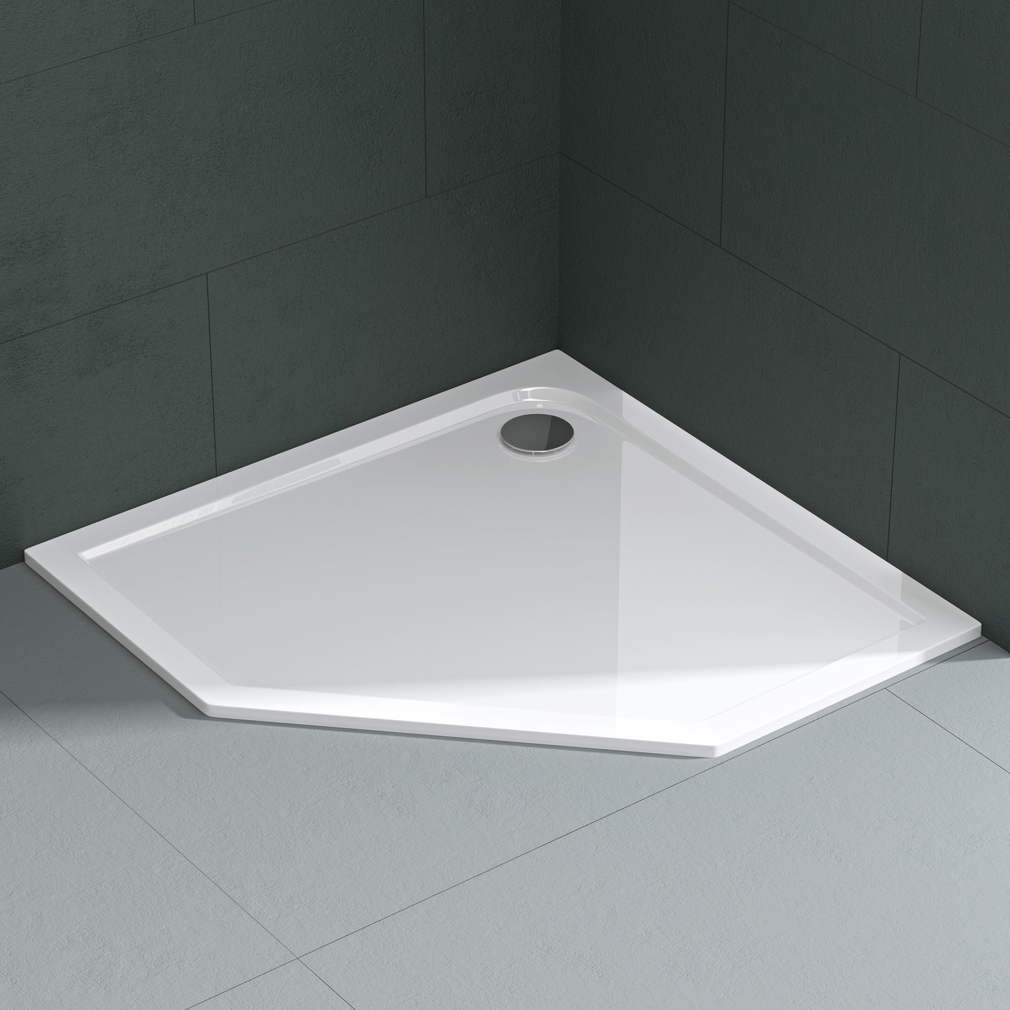 Mai & Mai Duschwanne Duschtasse 90x90x4cm Fünfeckig Weiß | aus hochwertigem Acryl für Dusche Duschkabine Faro5