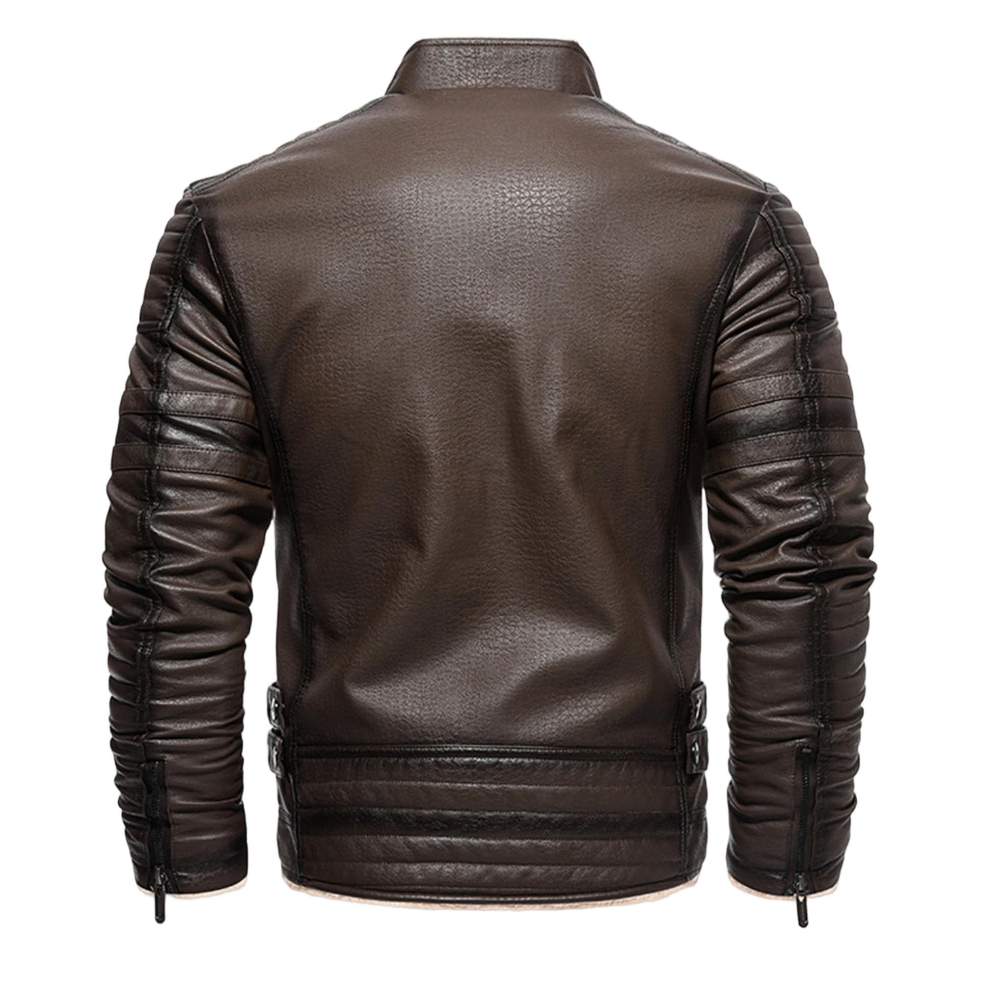 Chaqueta de motociclista de piel sintética para hombre, con forro polar y cuello alto, elegante y cálida para el invierno.