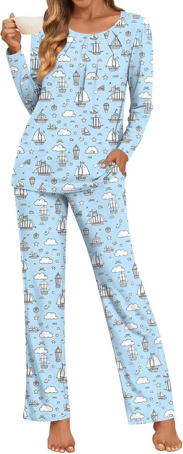 Anymeet Womens Pajama Set Long Sleeve 2 Piece Winter Ladies Sleepwear Soft PJs Comfy Lounge Sets with Pockets image 2