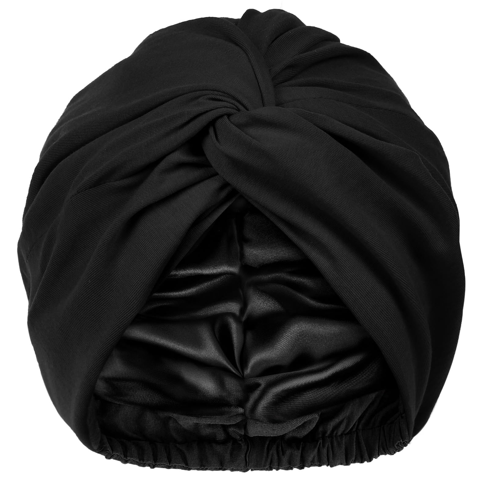 Yanibest Women's Black Satin Lined Hair Bonnet For Sleeping, Silk Turban, Hair Wrap Chemo Headwear For Natural Curly Hair