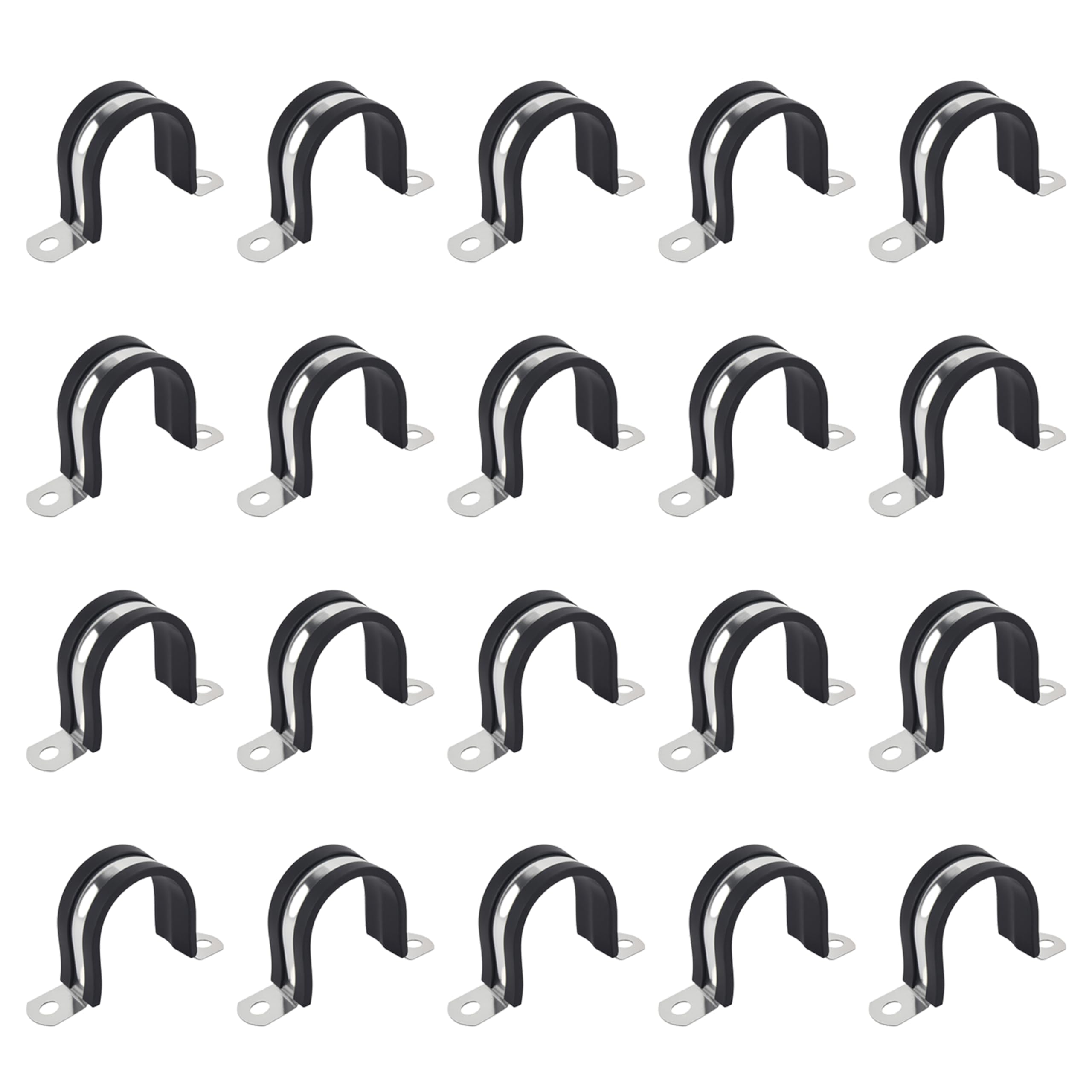 1-9/16 Inch 20 PCS 2 Holes Rubber Cushioned U Bracket Clamp, Reinforced Rigid Pipe Strap, Stainless Steel Conduit Straps Cable Clamp (40 mm) by