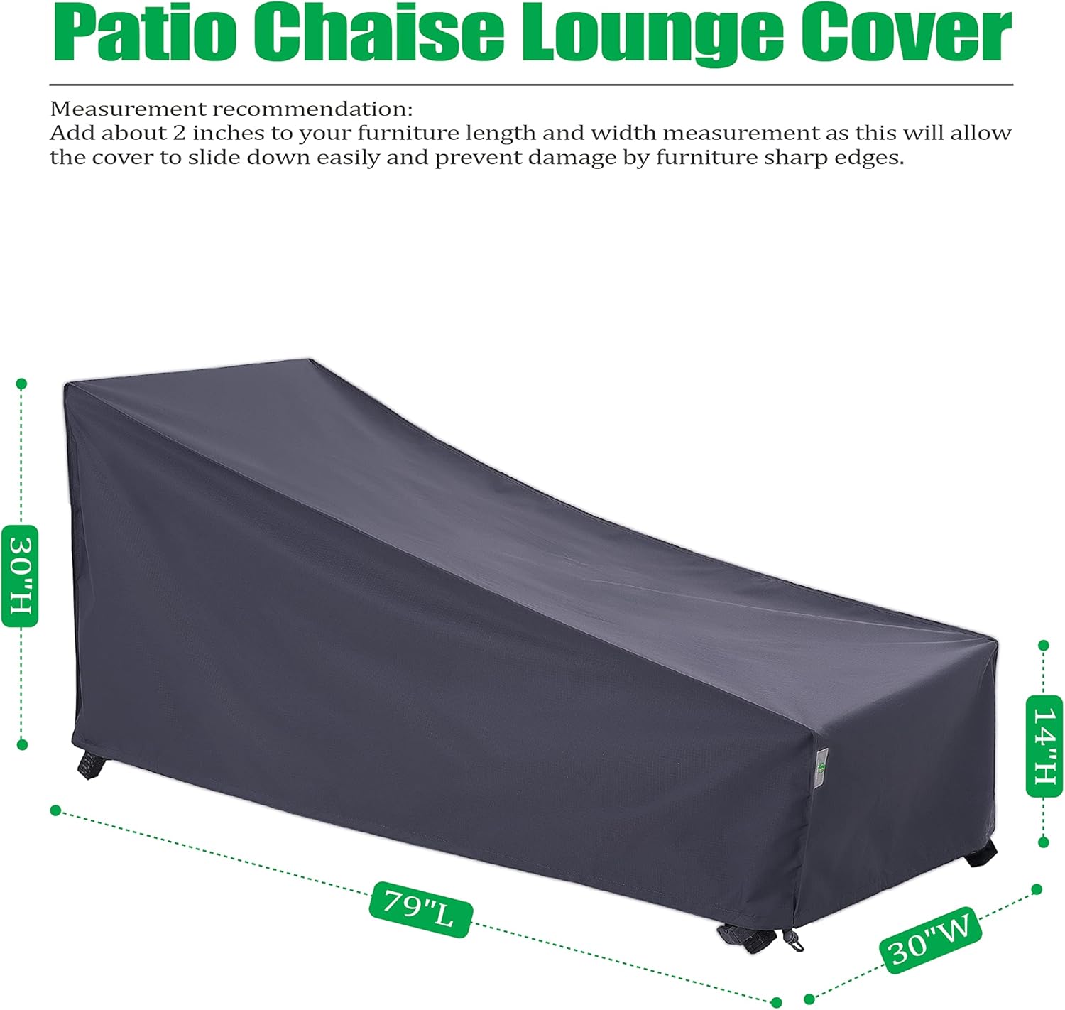 F&J Outdoors Waterproof UV Resistant Heavy Duty Patio Chaise Lounge Chair Cover, 2Pack, 79"Lx30"Wx30"H, Grey - Image 2