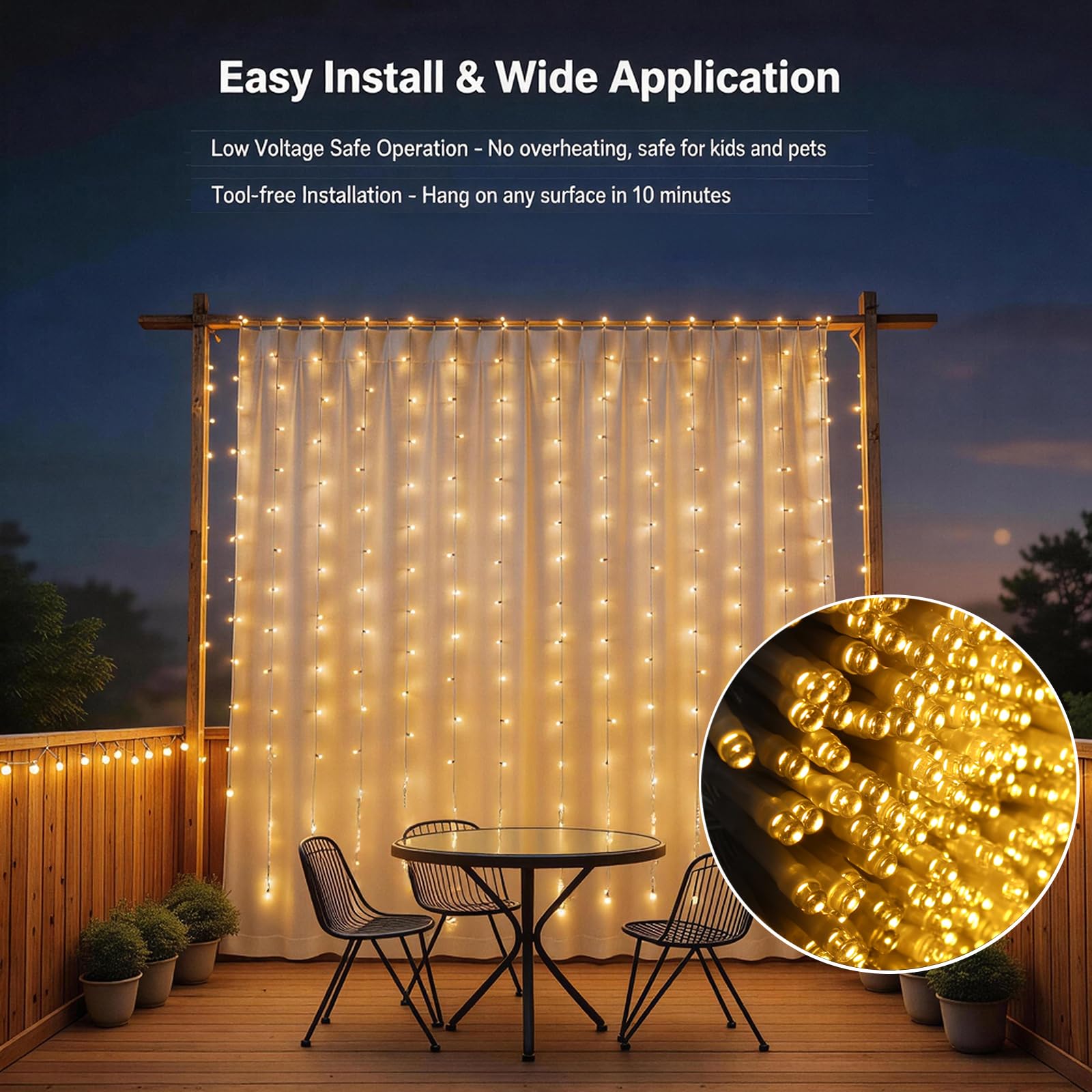 Solar-Vorhang-Lichterkette für den Außenbereich, 6 x 3 m, insgesamt 480 LEDs, solarbetrieben, wasserdicht, für Garten, Party, Hochzeit, Dekoration, 2 Stück