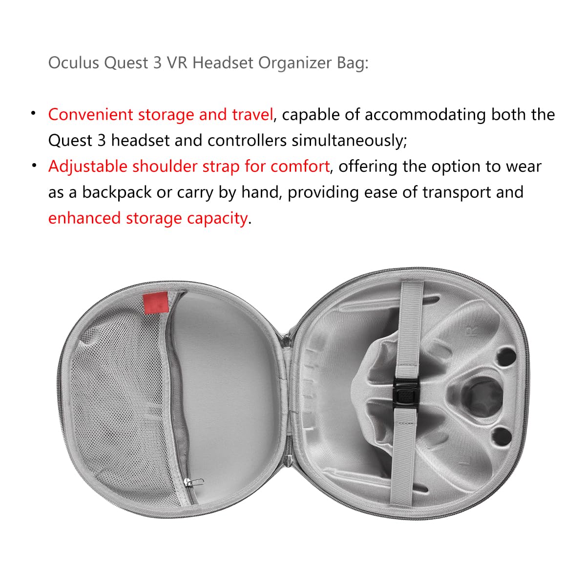 Custodia da trasporto compatibile con Meta-Quest 3, custodia da viaggio rigida protettiva per cuffie da gioco VR3, controller touch, batterie e accessori