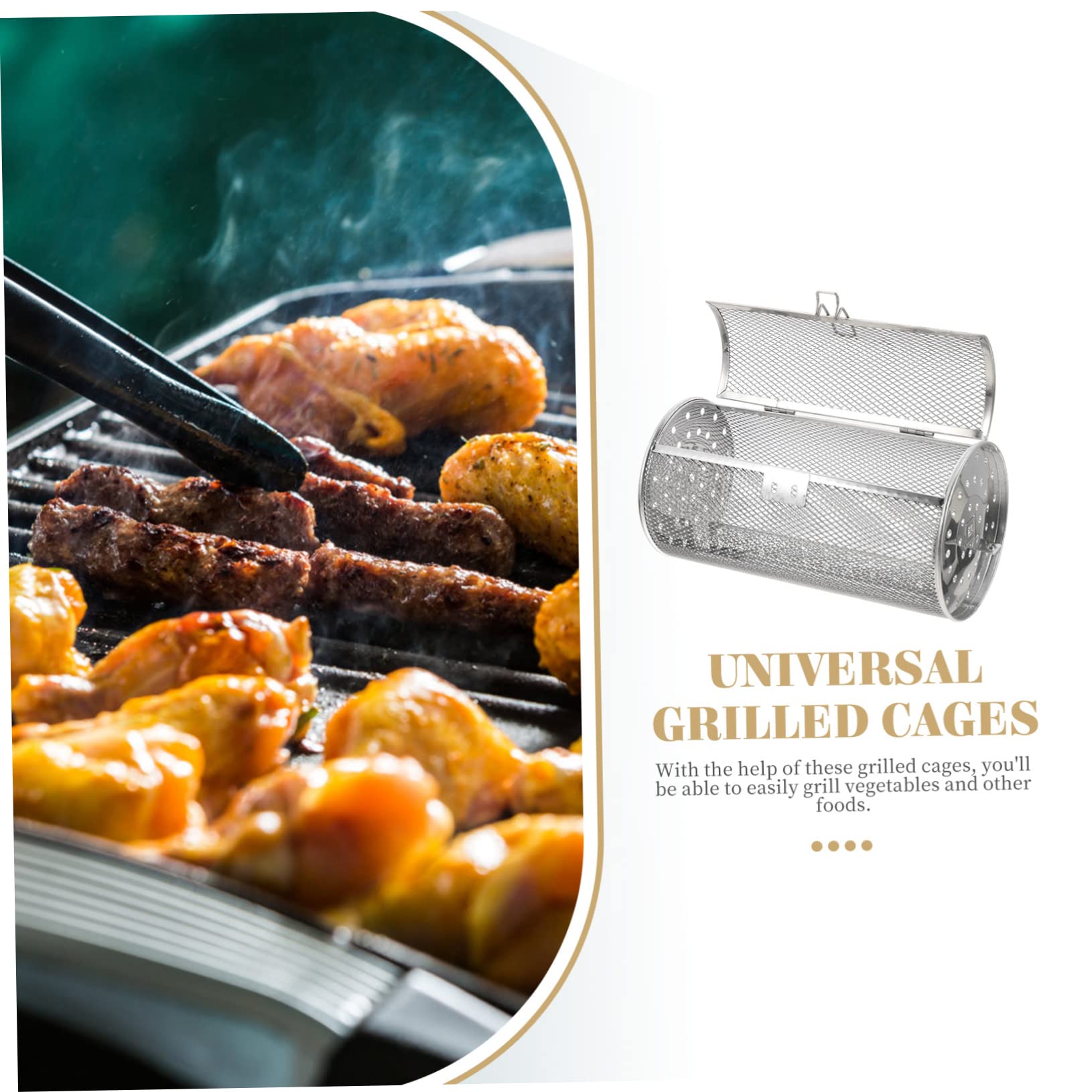 Cesta de Parrilla de Acero Inoxidable, Jaula Giratoria Antióxido | Cebollas y Espárragos, Uso en Reuniones Familiares y Restaurante, Color Plata