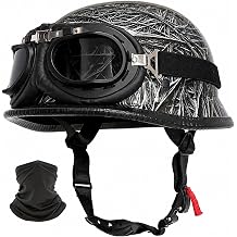 Motorcycle Helmet German Style Half Helmet Skull Cap Adult Men Women Half Shell Helmet, DOT Approved Retro Half Face Helmet for Cruiser Scooter Chopper... X-Large, Silver