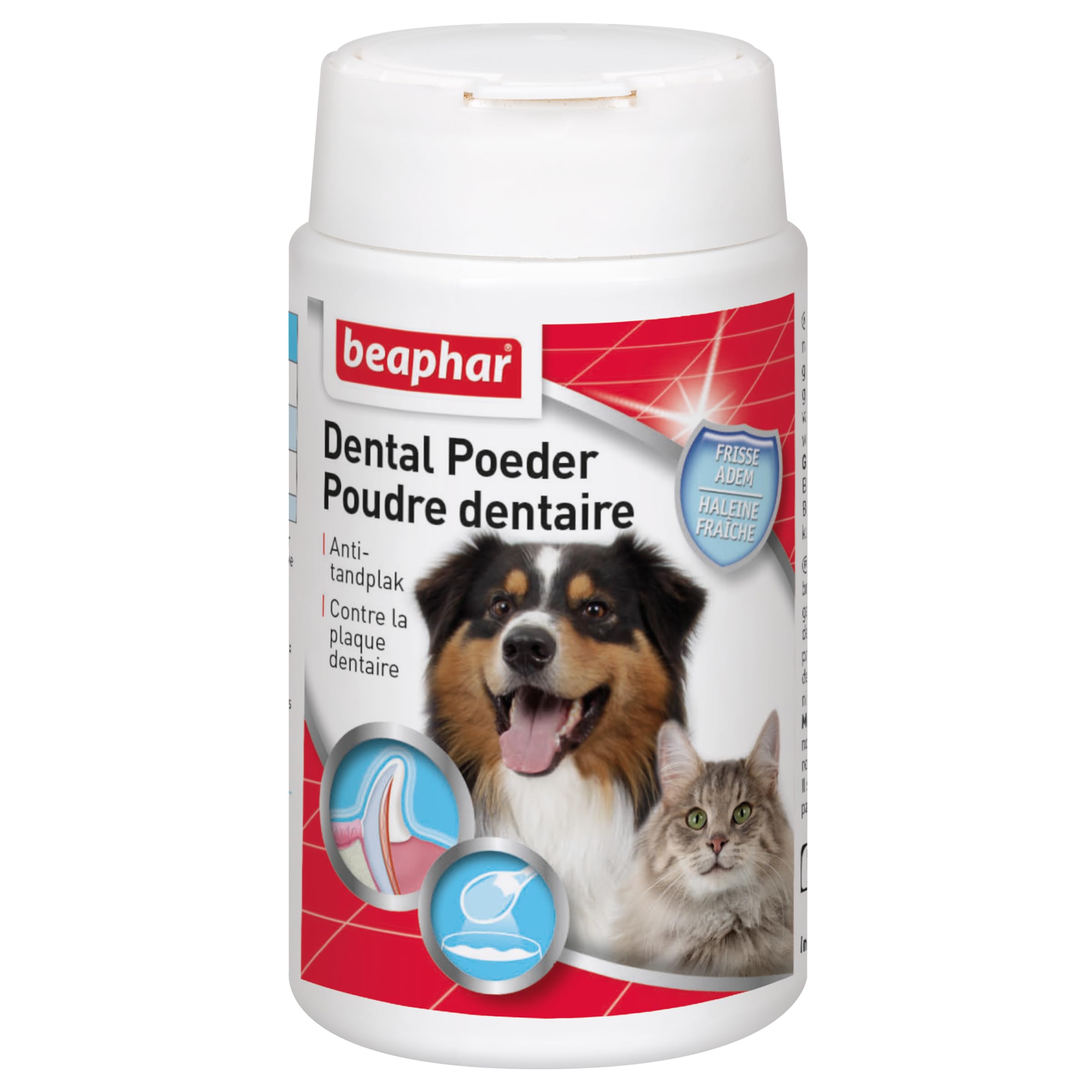 BEAPHAR - Poudre Dentaire pour Chien et Chat - Nettoyage des Dents sans brossage ni rinçage - Combat la Plaque Dentaire, la Formation de tartre et la Mauvaise haleine - 100% Naturelle - 75g