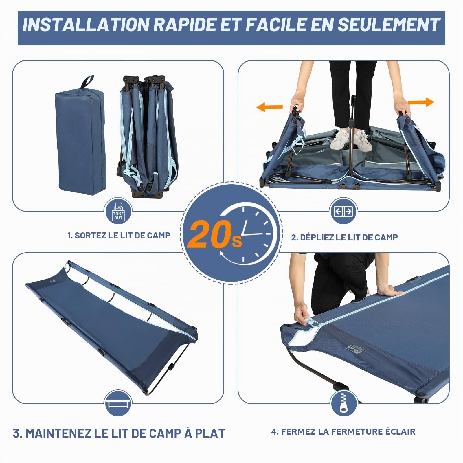 TIMBER RIDGE Lit de Camp Pliable Ultraléger 3kg Lit Pliant 1 Personne Portable Confortable pour Voyage Pêche Plage et Jardin