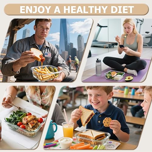 Miniatura 7 de Paquete de 10 recipientes de vidrio para preparación de comidas con tapas herméticas de 36 onzas y 12.5 onzas, recipientes de vidrio apilables para