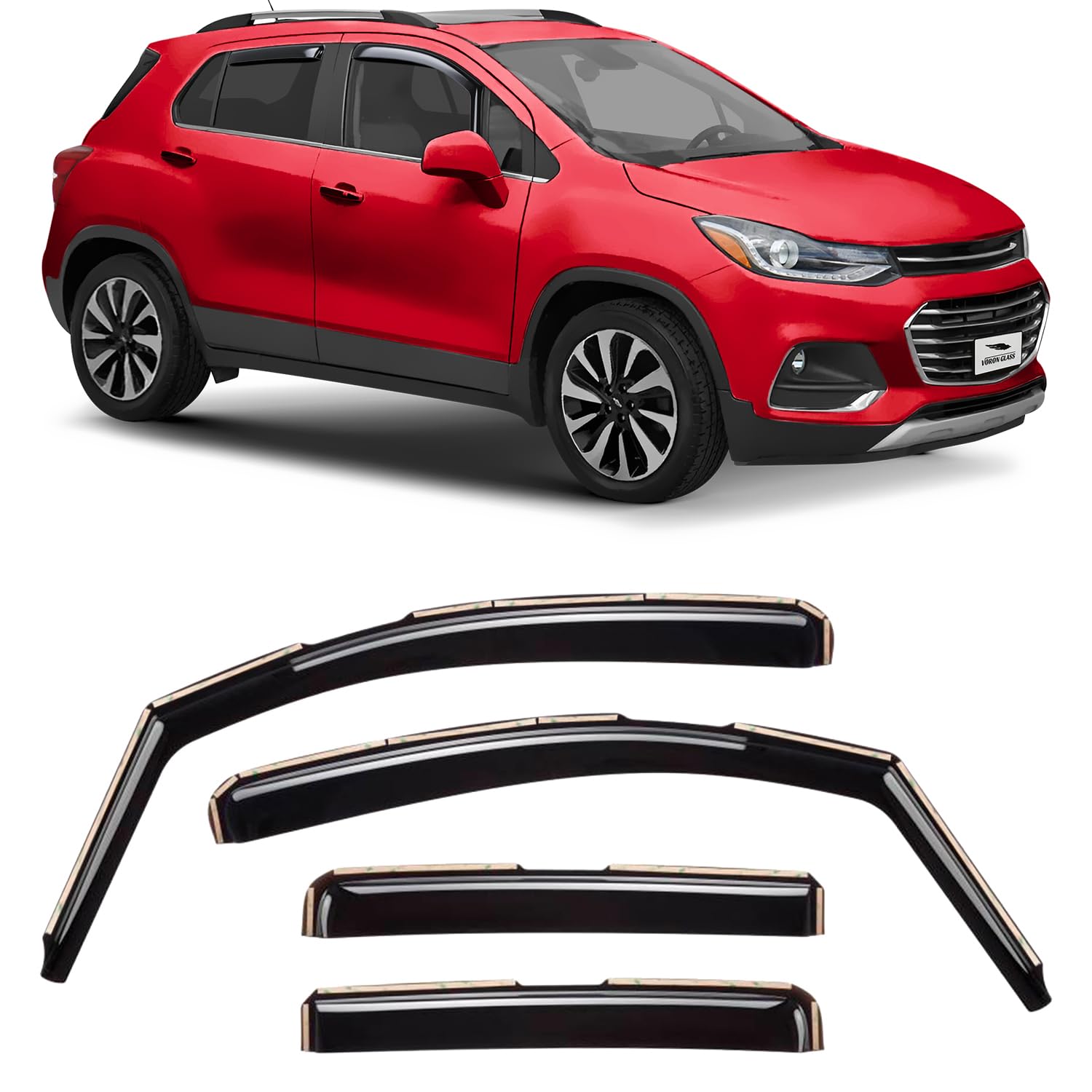 Voron Glass in-Channel Extra Durable Rain Guards for Chevrolet (Chevy) Trax 2014-2022/Buick Encore 2013-2022, Window Deflectors, Vent Window Visors, 4 Pieces - 220120