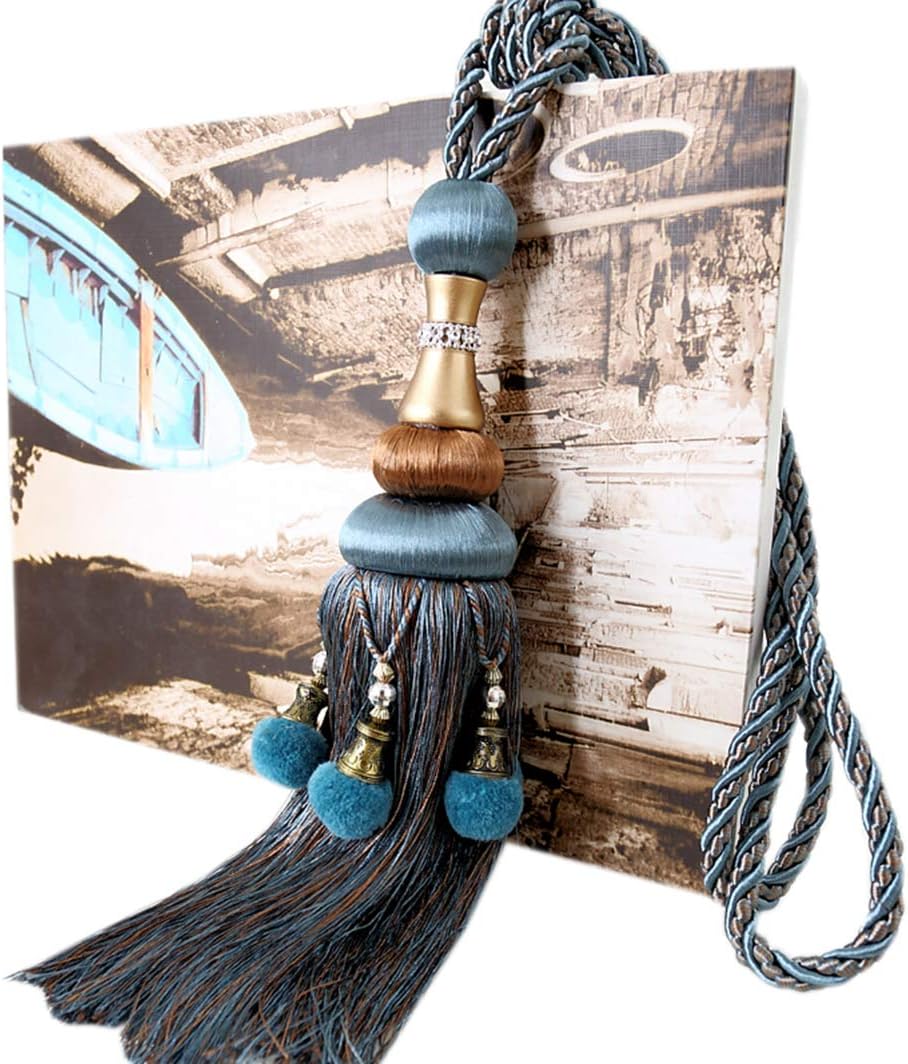 1 Pair European Style Beautiful Curtain Buckle Decorative Tassels Curtain Tiebacks Holdbacks Curtain Rope Tiebacks (Sky Blue)