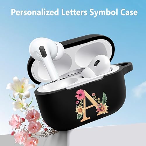 Miniatura 2 de Funda compatible con AirPods Pro 2, funda de silicona para AirPod Pro de 2 generación con símbolo de letras de flores, Airpods Pro con llavero