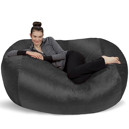 Sofa Sack - Plush Bean Bag Sofas with Super Soft Microsuede Cover - XL Memory Foam Stuffed Lounger Chairs For Kids, Adults, Couples - Jumbo Bean Bag Chair Furniture - Charcoal 6'