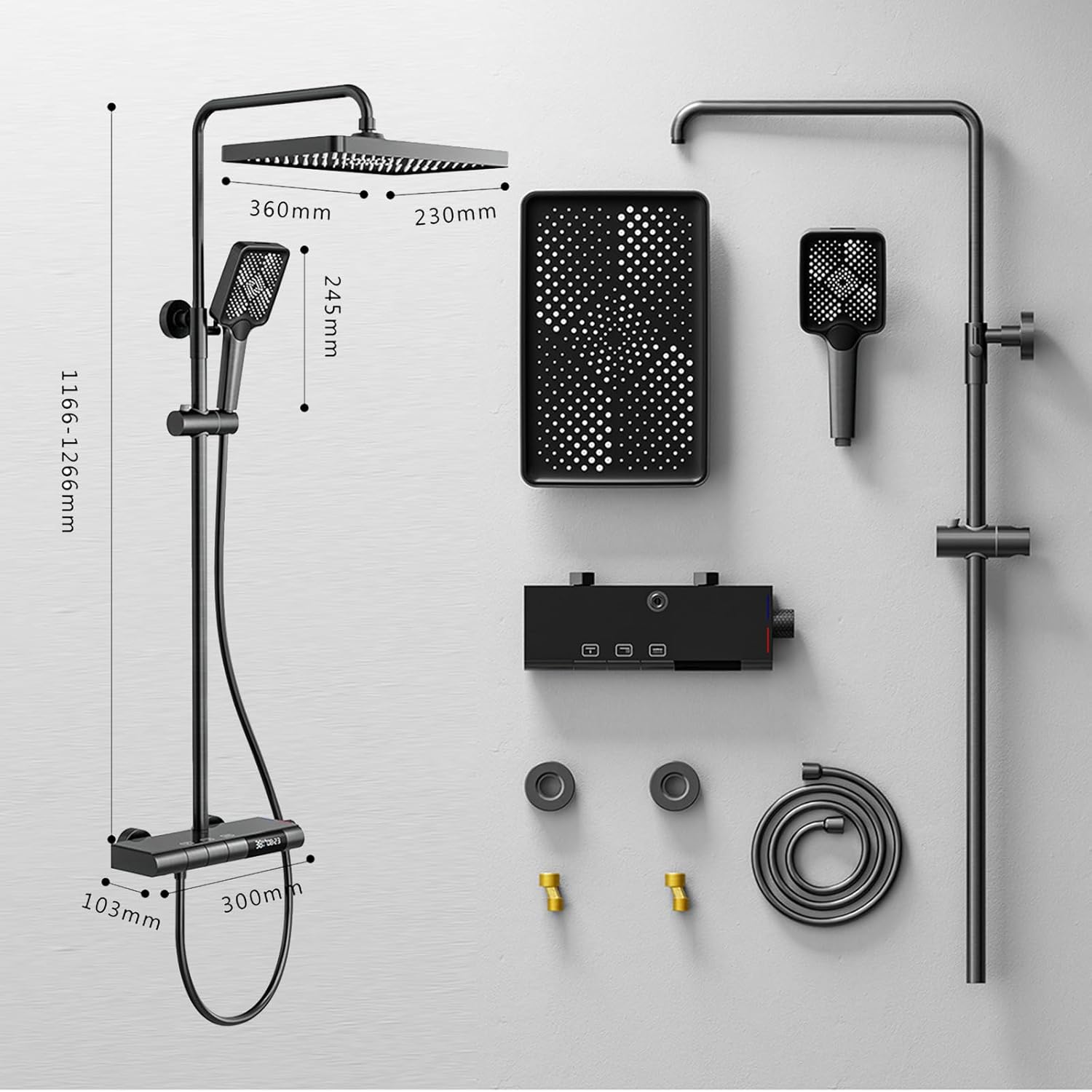 Shower System with Digital Display, Shower Faucet Set, Triple Function Bathroom Shower Fixtures, Brass Bathtub Faucet with Rain Shower Head And 4-Modes Hand Shower (White)