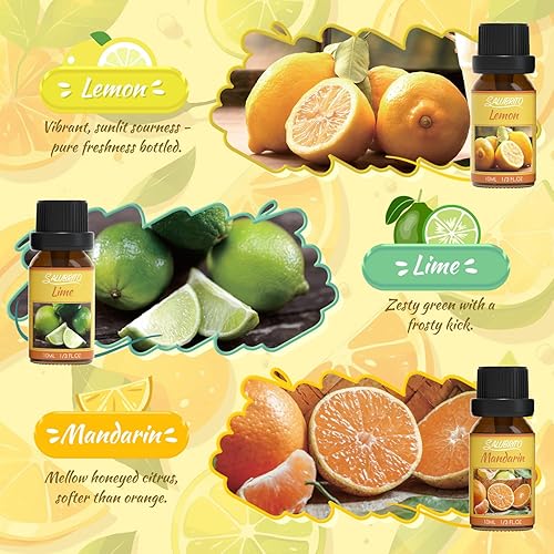 Miniatura 3 de Salubrito Juego de aceites esenciales cítricos para difusor, aceite aromático  naranja dulce, bergamota, limón, pomelo, naranja mandarina, aceite