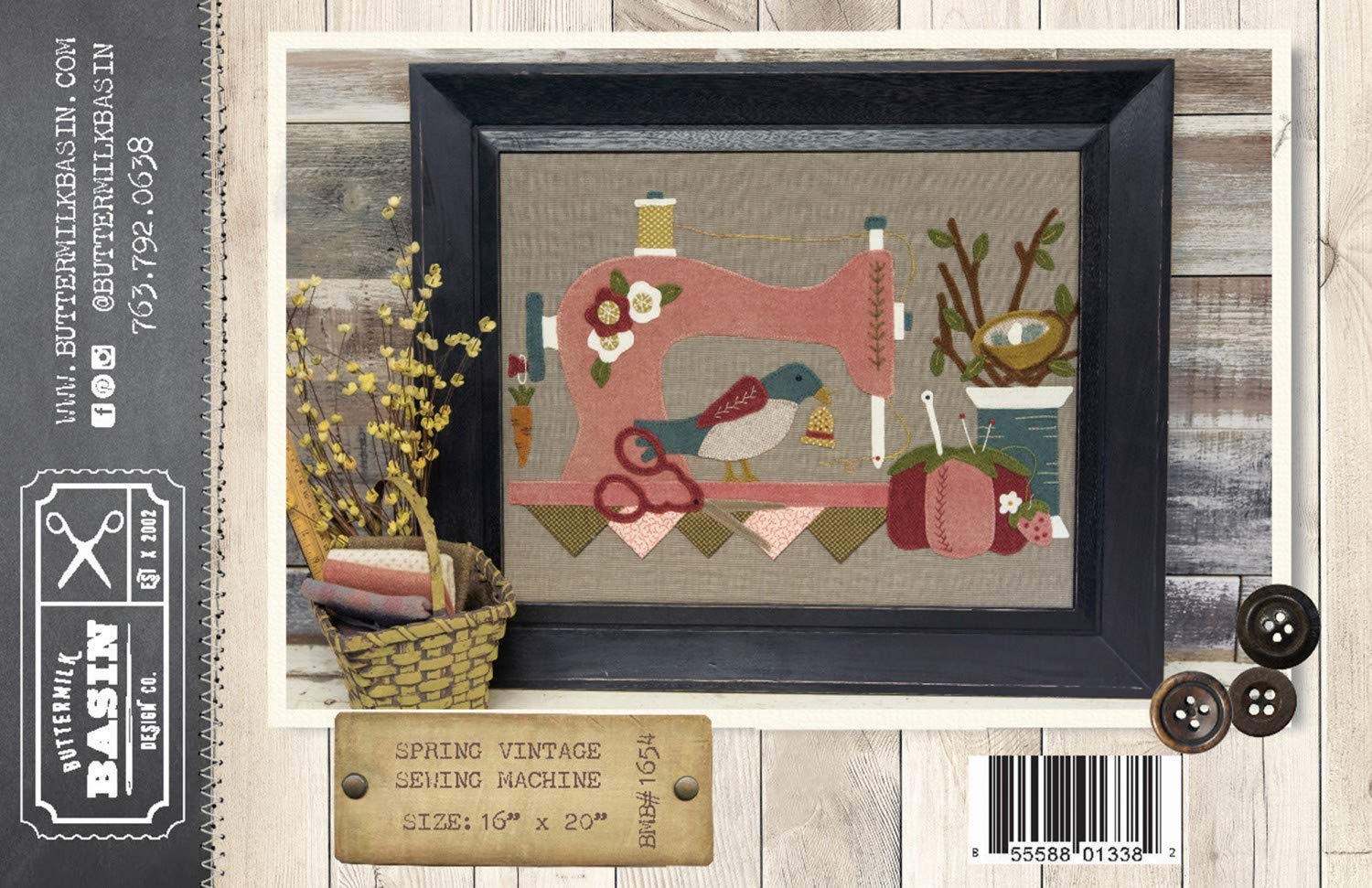 Spring Vintage Sewing Machine Pattern - by Buttermilk Basin - Wool Applique - BMB 1654-16" x 20"