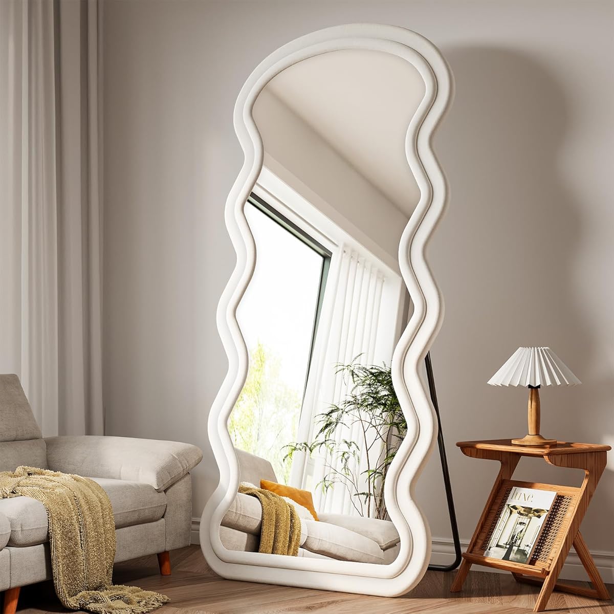 FlyEcho Full Length Mirror, 71"x32" Wavy Full Body Freely Standing Mirrors, Flannel Floor Mirror with Stand for Bedroom, Living Room, Hanging Leaning Wall Mirror Modern Home Decor