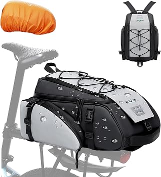 19L Reflective Bike Rack Bag Water Resistant Cycling Pannier Saddle Shoulder Bag with Rain Cover 4-in-1 Versatile Bag Accessories for Travel Commuting Shopping Outdoor Cycling Night-Riding Fitness