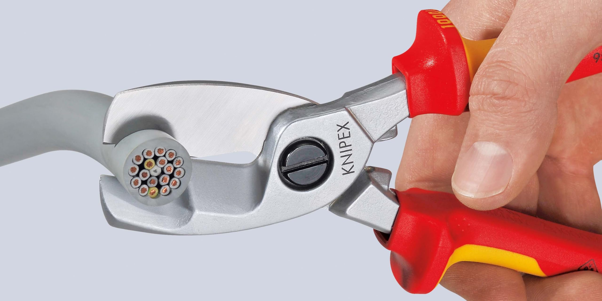 KNIPEX Cesoia per cavi con doppio tagliente cromata isolati con manici rivestiti in materiale bicomponente, collaudati VDE 200 mm, 95 16 200