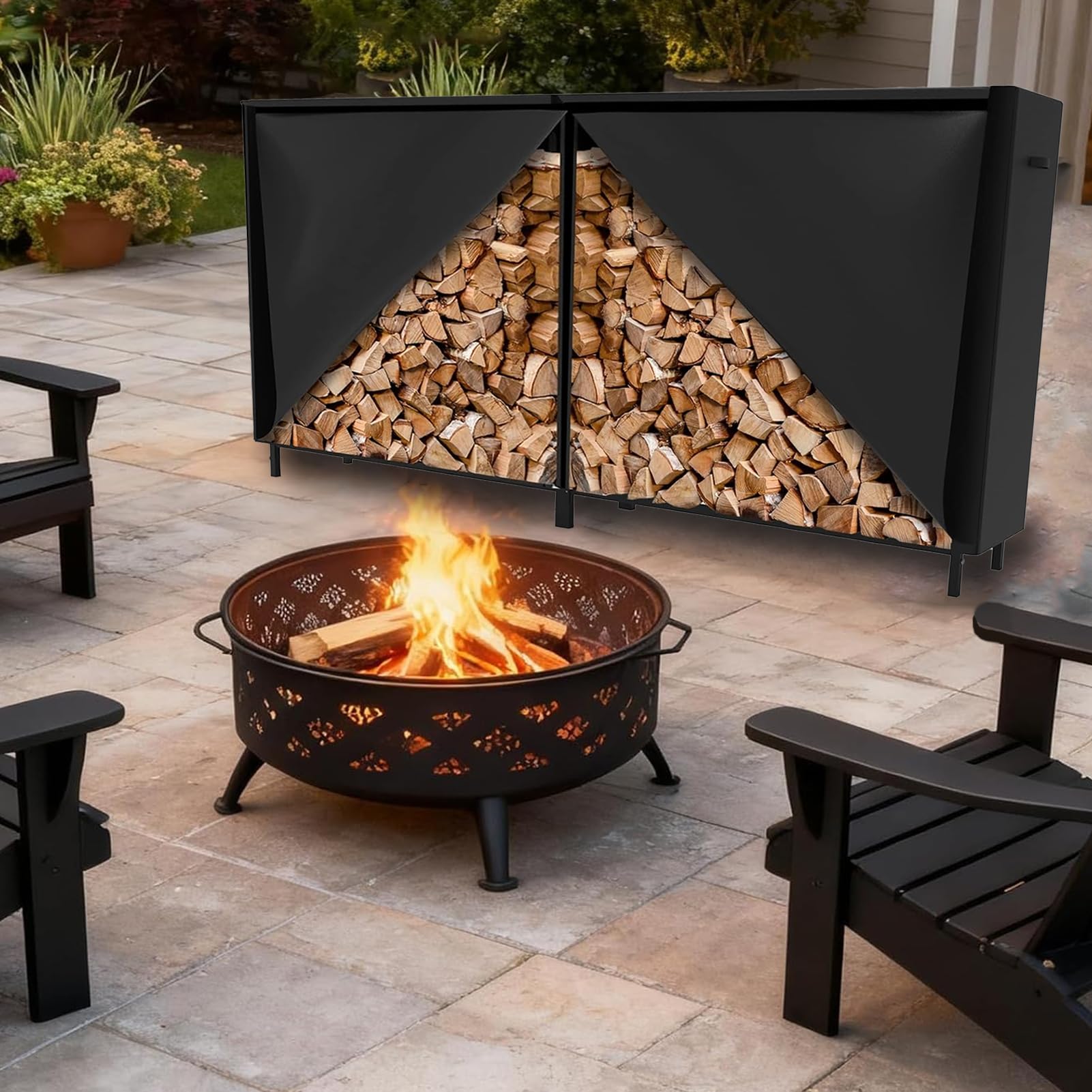 8FT Bache Table De Jardin, Housse Pour RâTelier à Bois De Chauffage, Multifonctionnel Housse Pour Abri à BûChes, Construction 600D, Coupe-Vent, ImperméAble, RéSistante Aux Uv