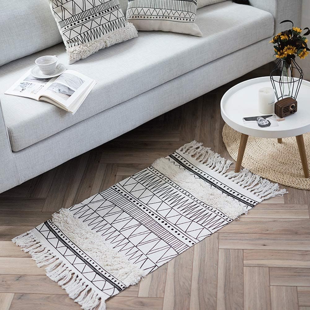 Boho Bathroom Rug 2' x 3' KIMODE Washable Woven Cotton Tufted Throw Rug with Tassels Geometric Farmhouse Woven Tribal Small Area Rug Doormat for Laundry Room/Hallway EntryWay