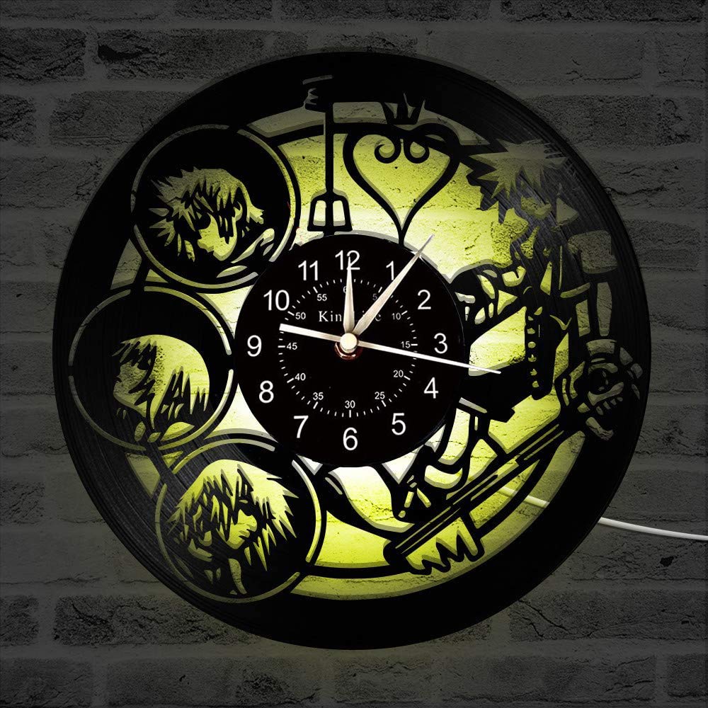 Vinilo Reloj de Pared, Kingdom Hearts 3D Decoración Grande, Luces LED de Colores Hecha a Mano Regalo