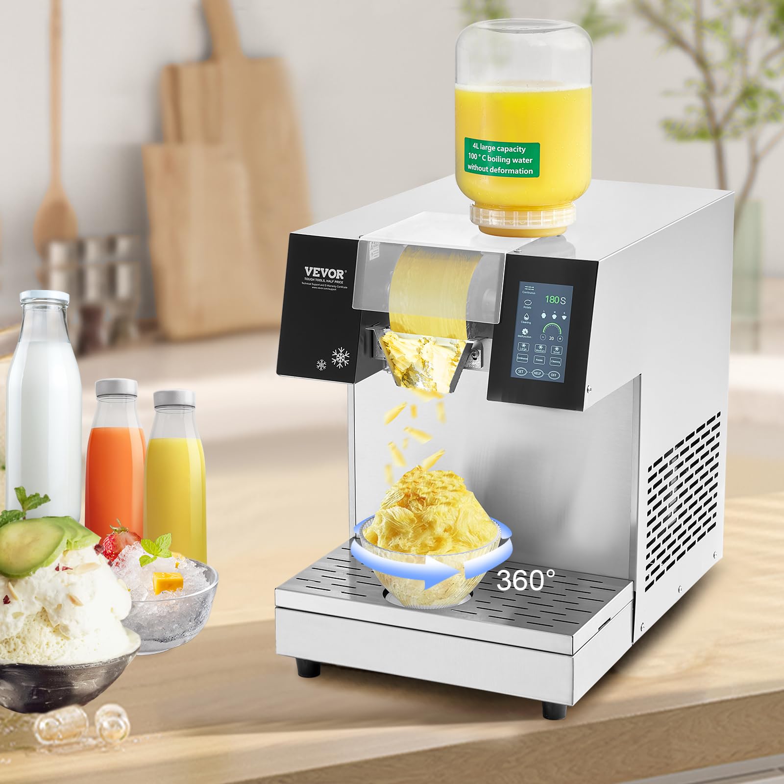 VEVOR Máquina de Hielo en Forma de Copos de Nieve 230kg/24 h Máquina para Raspar Hielo Acero Inoxidable Sistema de Enfriamiento por Aire para Rápida Disipación del Calor para Panaderías, Cafeterías