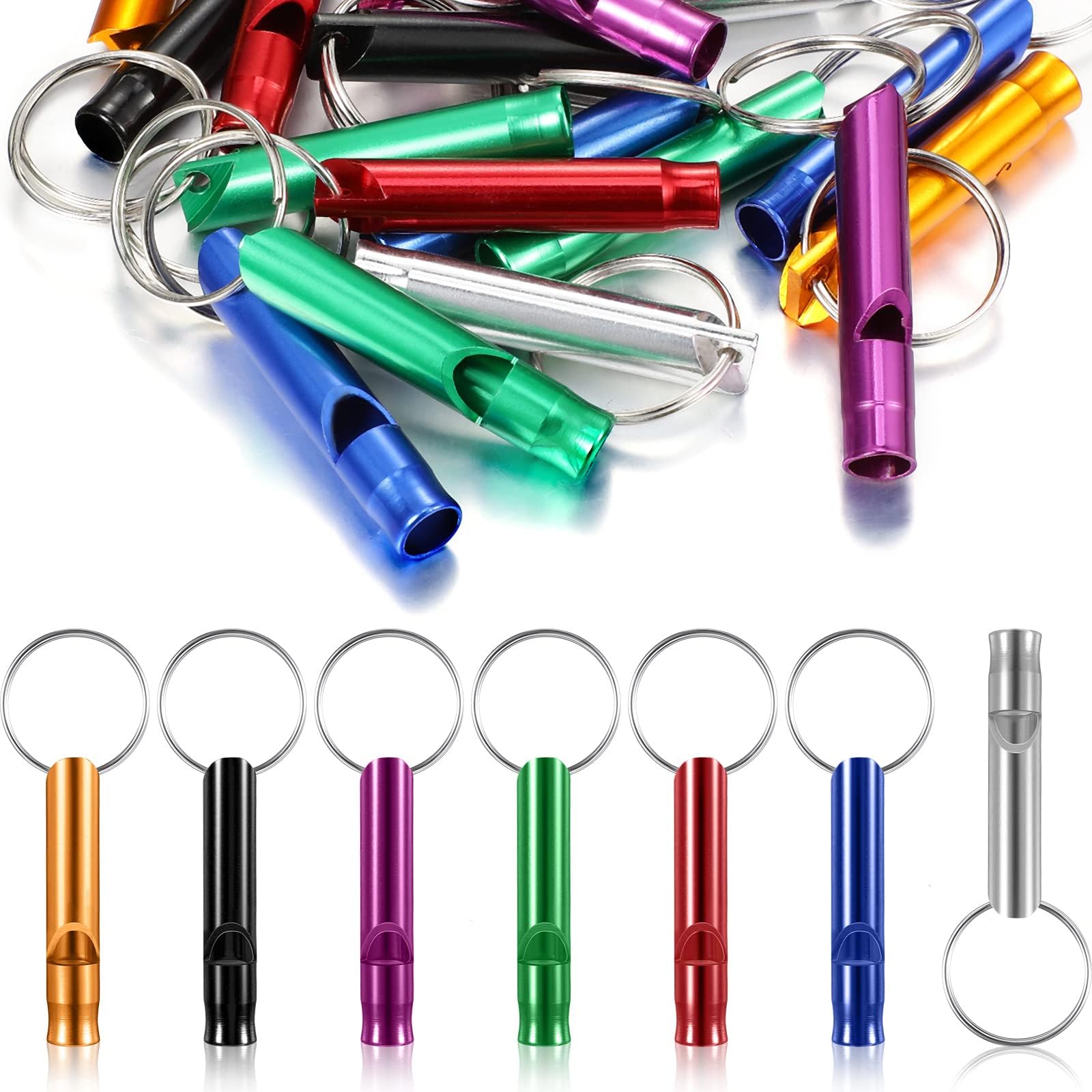 Konohan 105 Aluminum Emergency Whistle with Keychain Safety Survival Whistle Sturdy Light Loud Sound for Women Camping Defense Hiking Alarm 7 Colors(Regular,Ring)