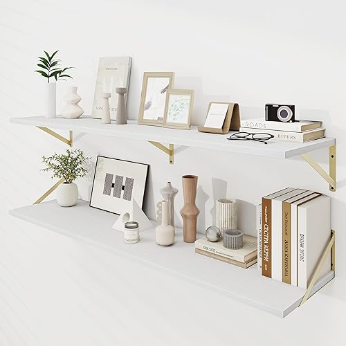 Miniatura 50 de Dreamland Estantes flotantes blancos para pared, juego de 2 estantes montados en la pared de 16 pulgadas de ancho x 8 pulgadas de profundidad,