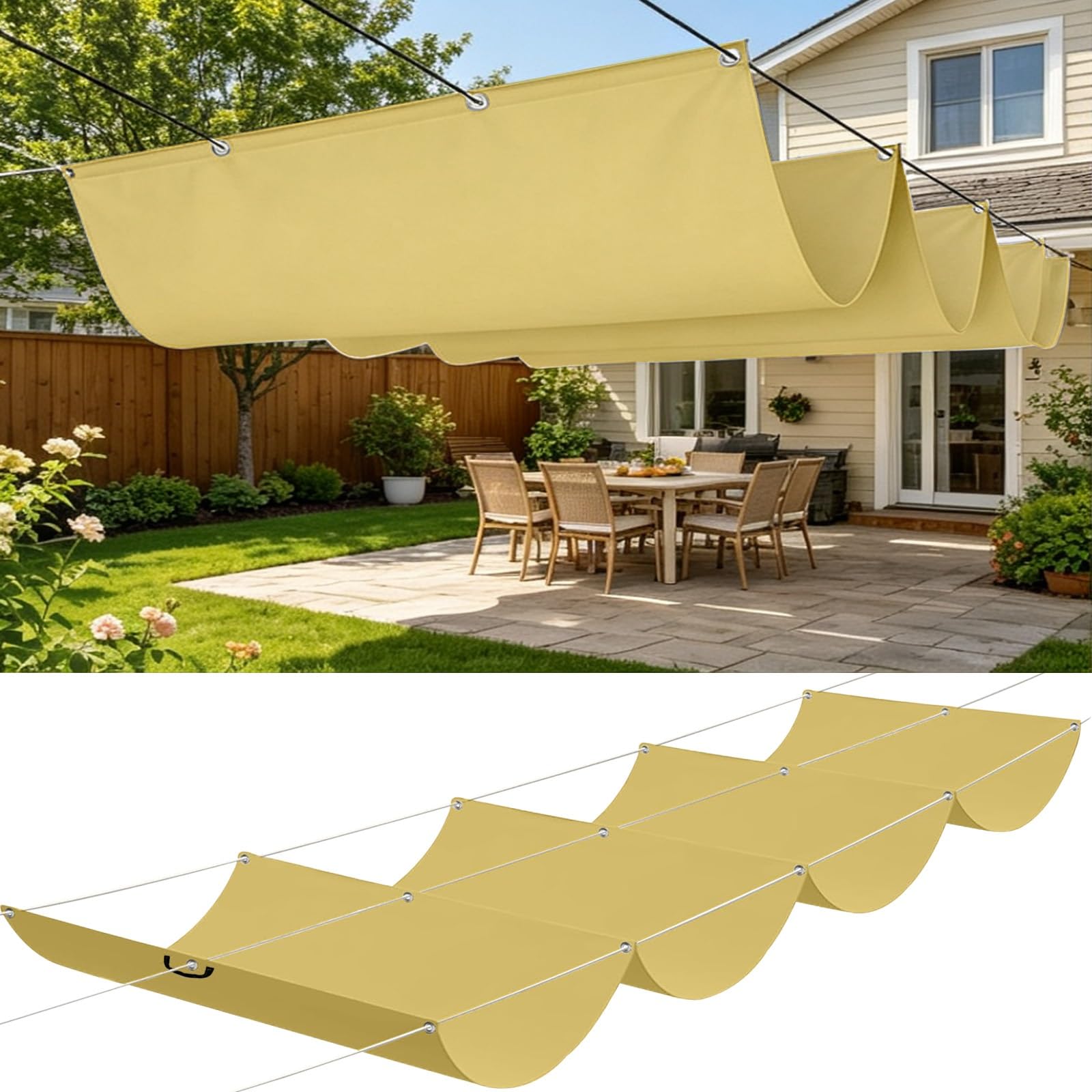 Filet d'ombrage 450 x 750 cm de haute densité jaune sable avec cordes