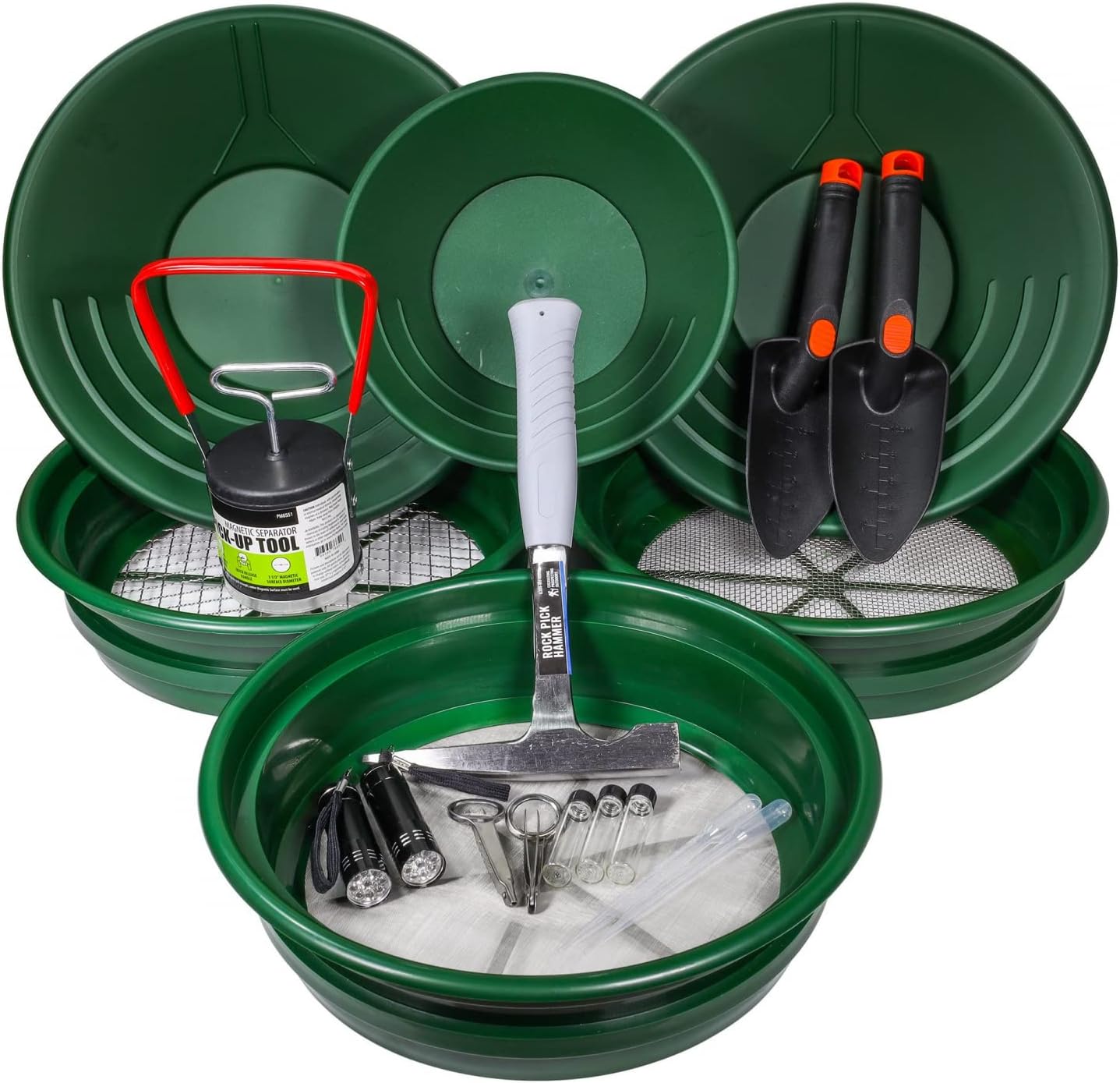 ASR Outdoor 19pc Ultimate Gold Panning Kit with Classifier Screens, Gold Pans, Rock Pick