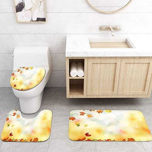Miniatura 4 de ArtSocket Juego de baño de hojas de otoño con cortina de ducha y accesorios de alfombras, juego de cortina de ducha naranja arce volador, cortina de