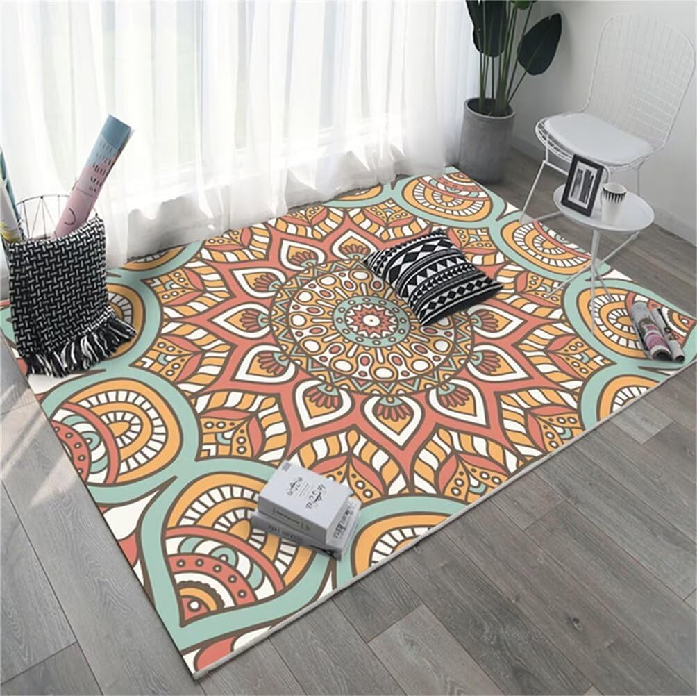 Tapis lavable en machine 120x170cm antisalissure à motif floral pour table basse
