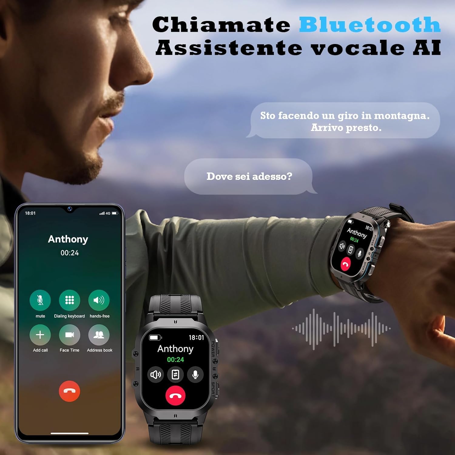 OUKITEL Smartwatch Uomo,1.96" HD Orologio Smartwatch Uomo con Effettua/Risposta Chiamate,120+Modalità Sportive Impermeabile 5ATM, Smart Watch con Monitoraggio del SpO2/Sonno/Contapassi per IOS/Android