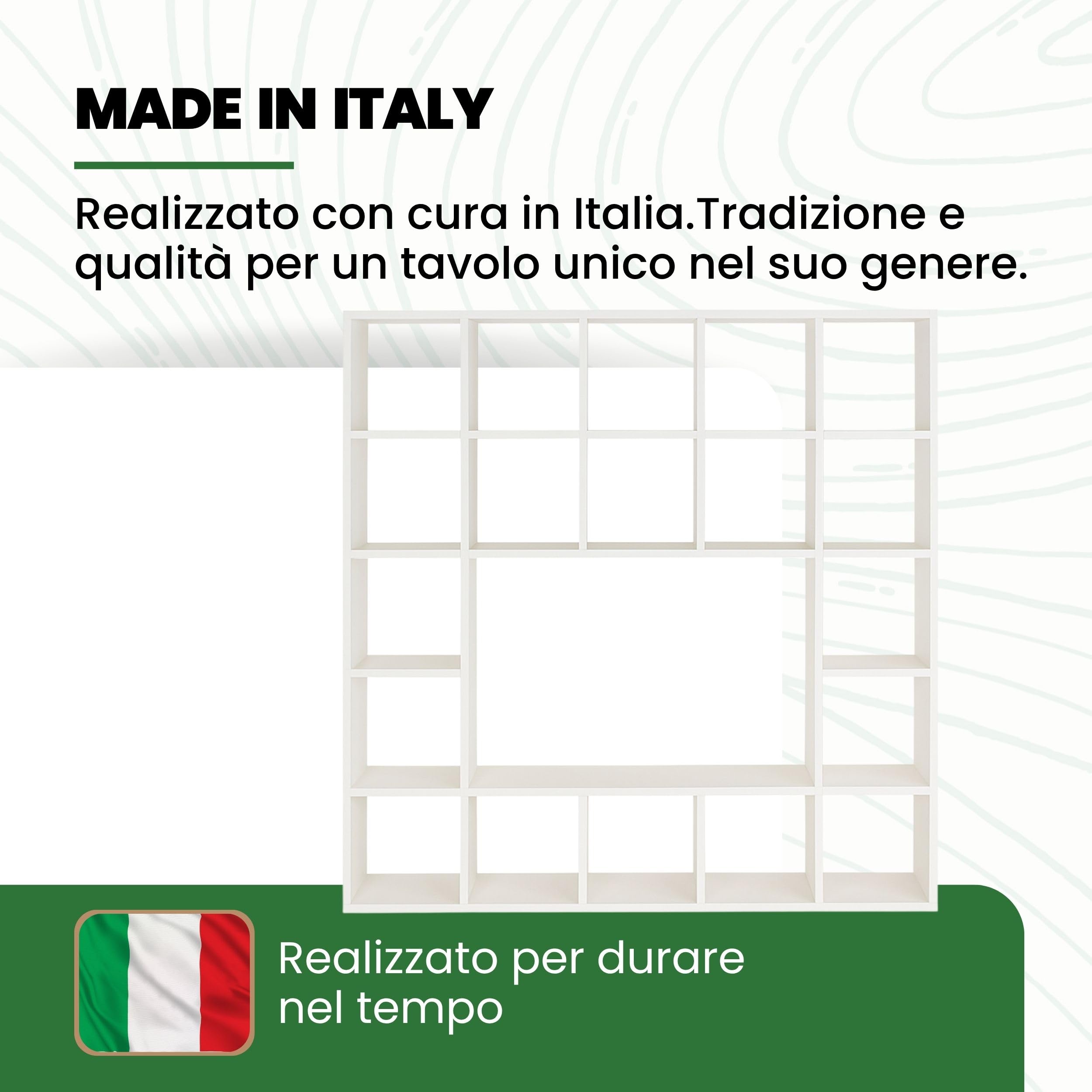 Mar.c.a. Design - Libreria con Porta TV in Legno LPH 218x218x30 cm - Mobile Libreria Da Parete con 19 Scomparti - Vano TV 126x83 cm - Cubi Interni 40x40 cm - Made in Italy
