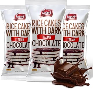 LIEBERS Dark Chocolate Rice Cakes - Kosher Dairy-Free, Gluten-Free, Whole Grain Low-Calorie Snacks, Pack of 3