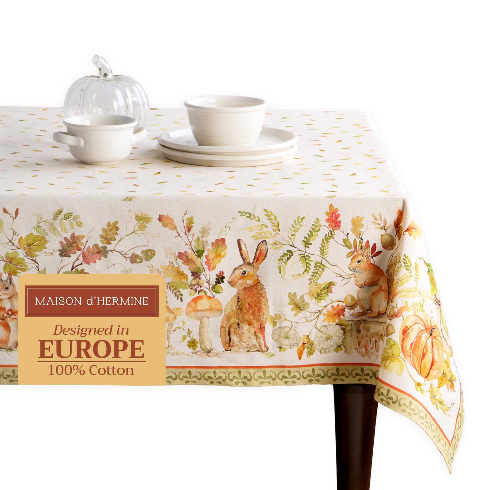 Maison D' Hermine 115 - Pumpkin Passion Table Cloth Rectangle Table 100% Cotton 180 Cm X 140 Cm Tablecloth Reusable Everyday Use For Christmas Decorations Dining Farmhouse Home Party Festive (Pumpkin Passion)