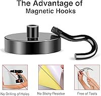 Vista 5 de MIKEDE, ganchos magnéticos, ganchos de imanes de neodimio de alta resistencia de +85 libras, ganchos magnéticos negros para nevera, ganchos