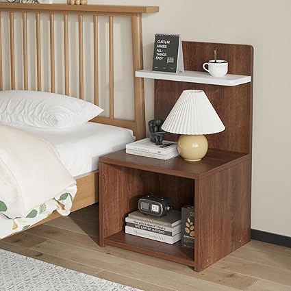 Amazon Brand - Umi Engineering Wood Bedside Table with Open Storage Shelf, Nightstand, End Table, Side Table, Sofa Side Table for Alarm Vase Candle Holder Bedroom Living Room Space Saving -40x37x74cm