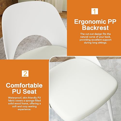 Miniatura 3 de thksbought Juego de 2 sillas de comedor tapizadas modernas de mediados de siglo con patas de metal y cojín de piel sintética para cocina,