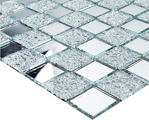 Adedeo Azulejo de mosaico de diamante de cristal cuadrado para pared de baño de cocina salpicadero de baño 6 hojas espejo plano cuadrado plateado