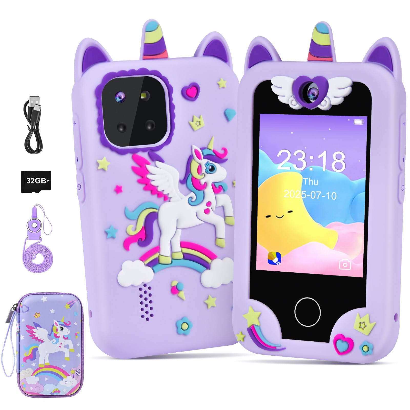 Telefono Giocattolo per Bambini - Smartphone Per Bambini, Cellulare per Ragazze, Regalo Giocattoli per Bambina 3 - 10 anni Compleanno Natale, 2,8" Cellulare Giocattolo Educativo (Viola con Borsa)