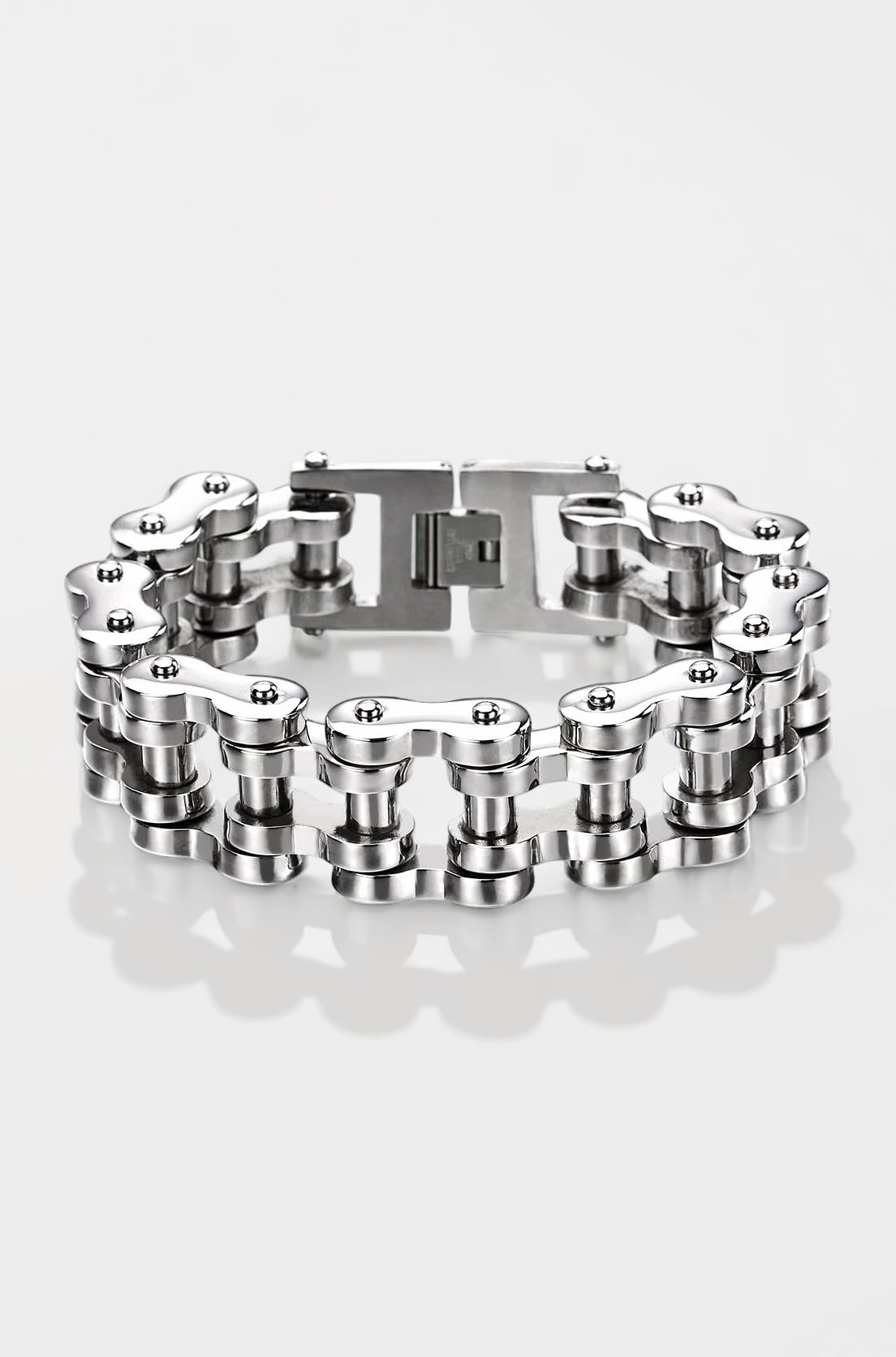 Men Heavy Sturdy Bike Chain Motorcycle Chain Bracelet of Stainless Steel, Silver Color Polished