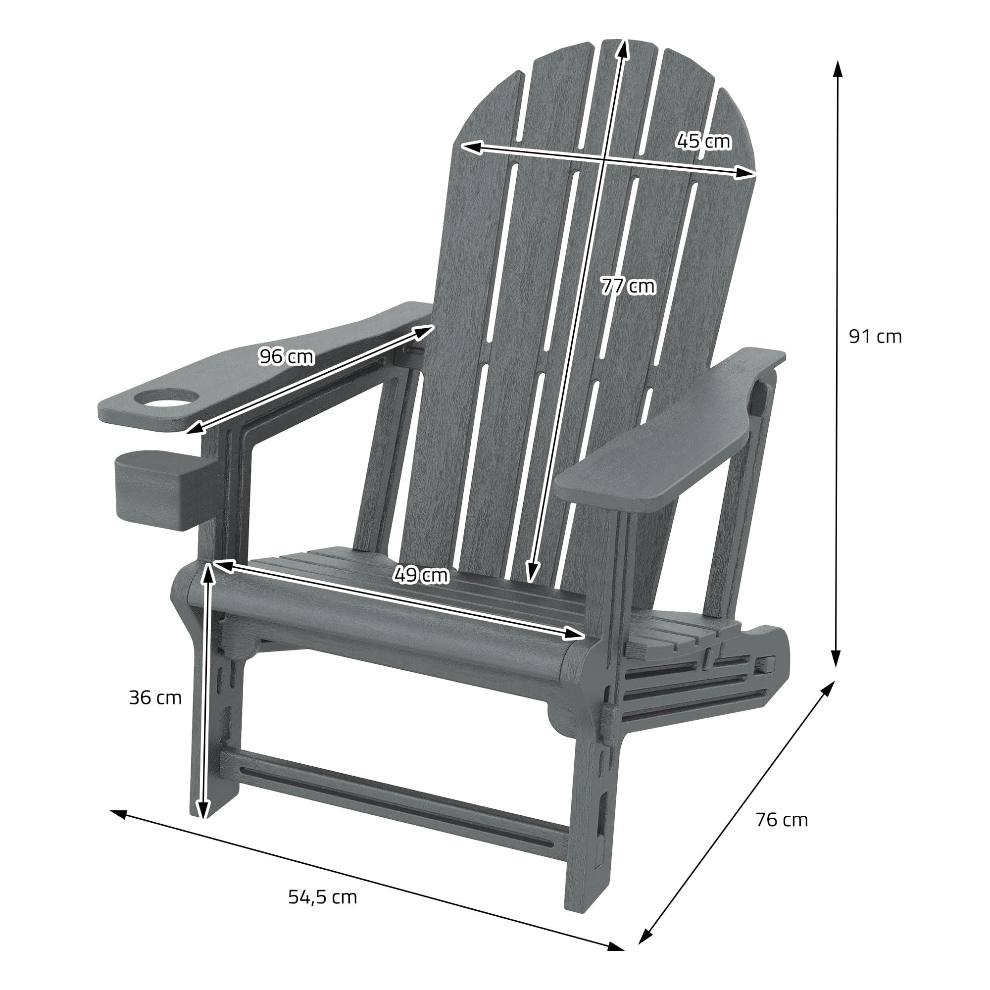 ML-Design Silla Adironack con Portavasos, Gris, Sillón de Jardín de Plástico con Aspecto de Madera, Mecedora Resistente a la Intemperie, Asiento con Respaldo, Tumbona de Exterior Mueble para Patio