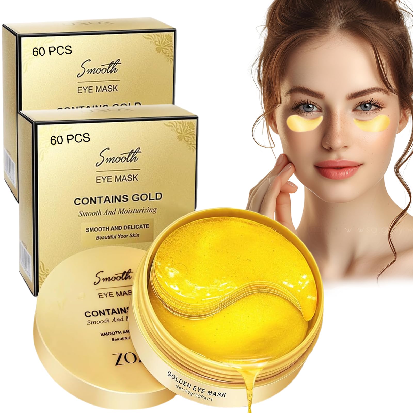 Gold Eye Patches 2 Pack, Under Eye Patches for Anti-Wrinkle and Firming Eye Area Skin, 120 PCS Collagen Eye Gel Deeply Repair and Moisturize, Eye Patches for Dark Circles