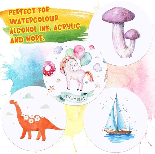 Miniatura 2 de Paquete de 60 papel de acuarela redondo de 7.86 ozm, prensado en frío, ideal para la mayoría de medios húmedos y secos, ideal para principiantes,