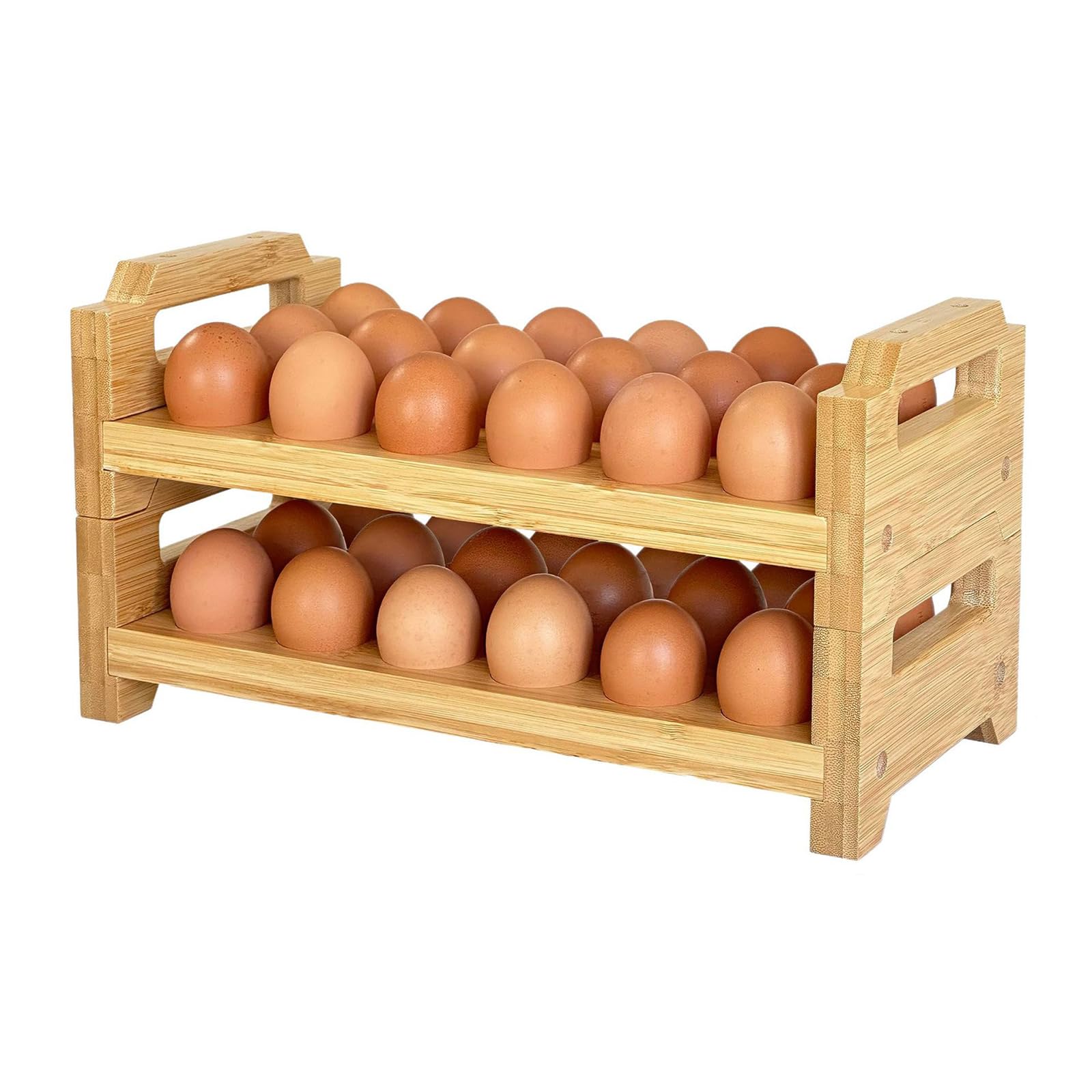 Portauovo in bambù, scaffalatura multistrato, organizer da cucina, materiali naturali (secondo piano)