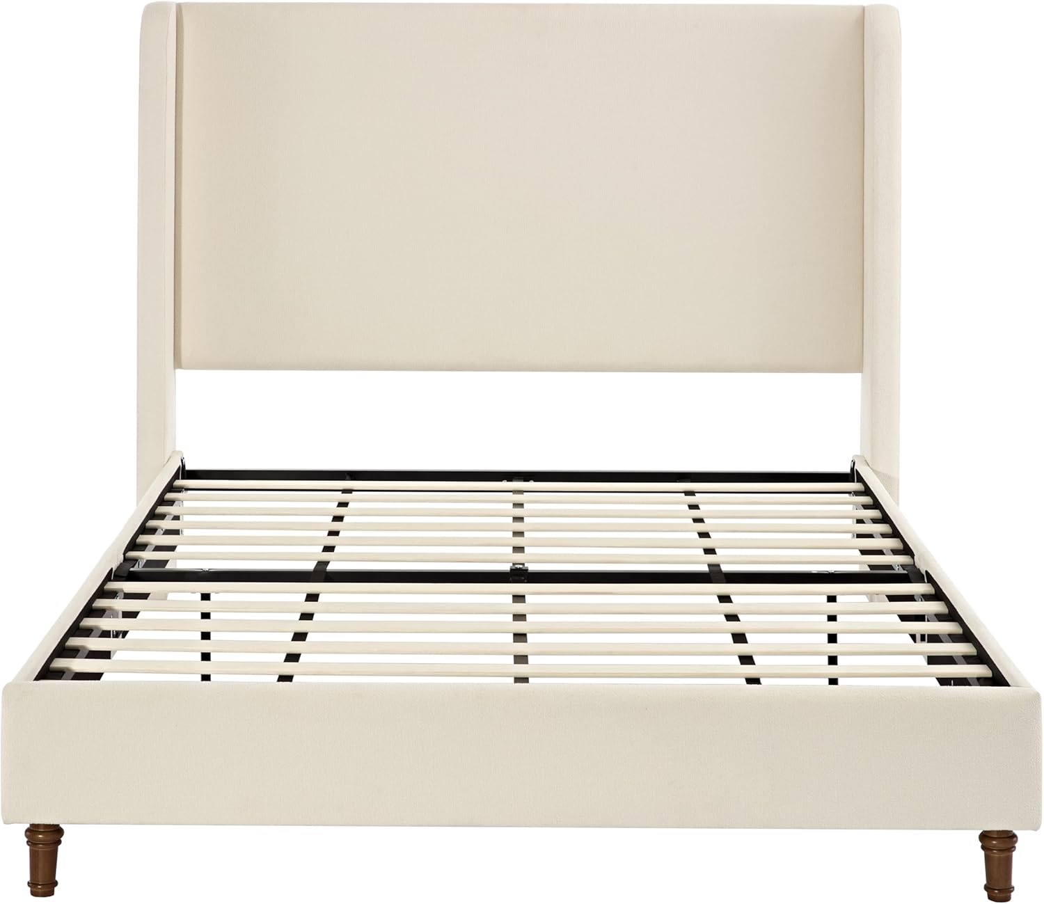 Queen Upholstered Bed Frame, Queen Size Upholstered Platform Bed Frame with 54" Tall Headboard in Ivory Boucle - No Box Spring Needed,Metal Frame with Wooden Slats, Walnut Solid Wood Feet
