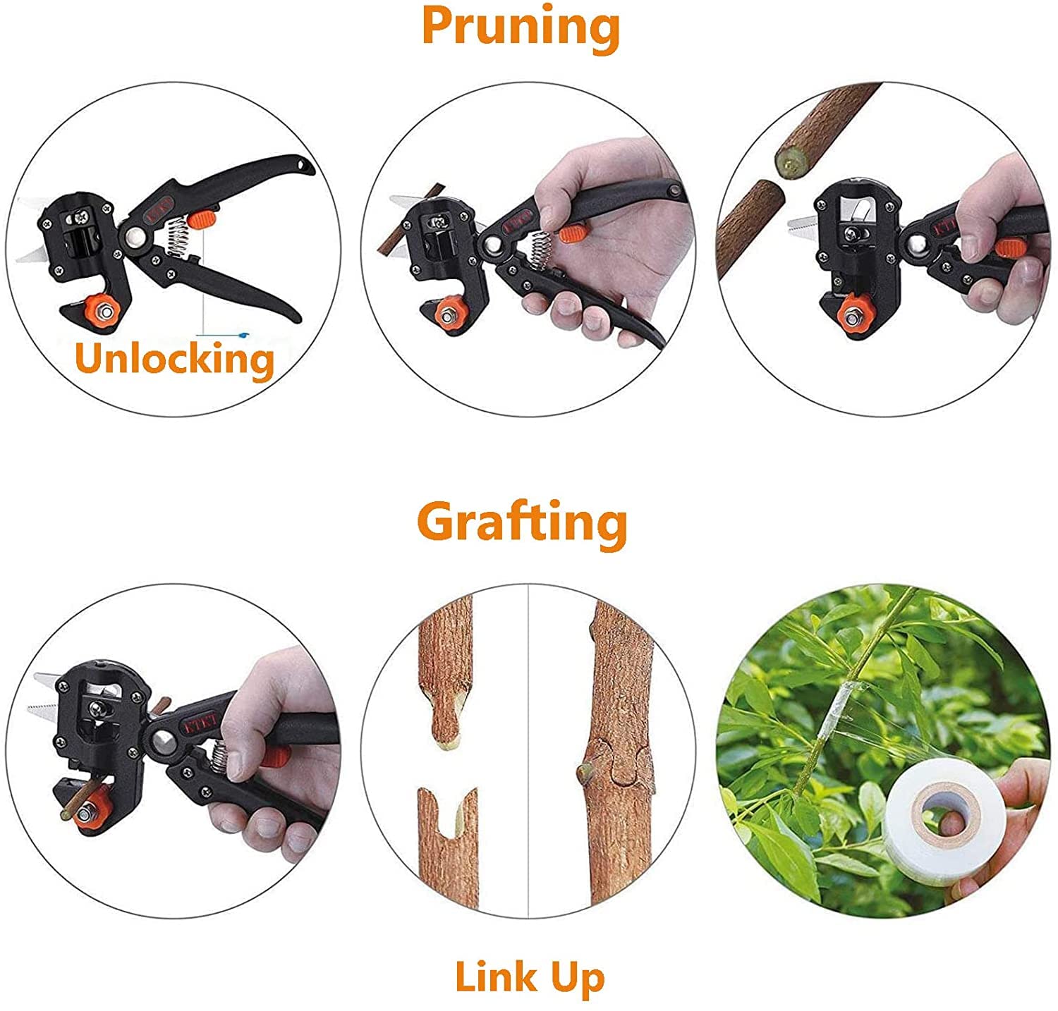 Attrezzi per innesto per alberi da frutto, Attrezzi per potatore da giardino, 2 in 1 Kit di forbici per potatura per innesto da giardino, Forbice per innesto professionale con nastri per innesto