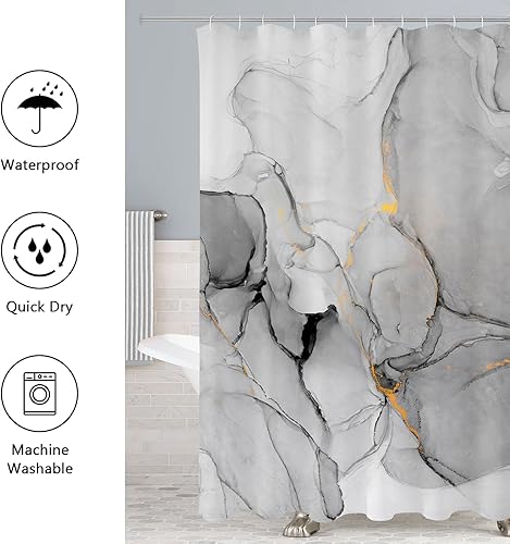 Miniatura 5 de Gibelle Juego de 4 cortinas de ducha de baño con alfombras antideslizantes, cubierta para tapa de inodoro y tapete de baño, juego de decoración